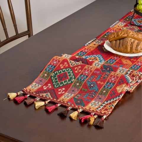 Boheems Etnisch Stijl Tischläufer Jacquard Katoen Polyester Mix Tafelvlag Met Kwastjes Geometrisch Bloemen Ontwerp Voor Thuis Dineren Feest Decor