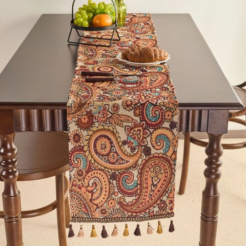 Runner Da Tavola Etnico Jacquard Con Nappe Motivo Paisley Boemo Misto Cotone Runner Decorativo Per Sala Da Pranzo Casa Festa