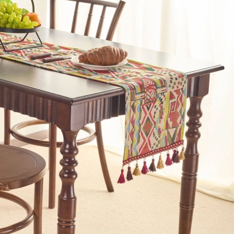 Boheems Etnische Stijl Tafelloper Geometrisch Jacquard Geweven Met Kwastjes Polyester Katoenmix Decoratie Voor Eettafel