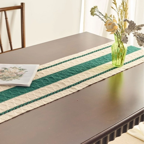 American Vintage Striped Table Runner With Tassels Woven Cotton Polyester Table Mat For Home Kitchen Decor