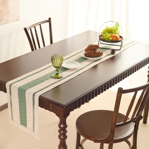 Chemin de Table Tissé à Rayures Nordiques Avec Glands en Polyester Coton Tissu Décoratif Pour Table à Manger Meuble TV