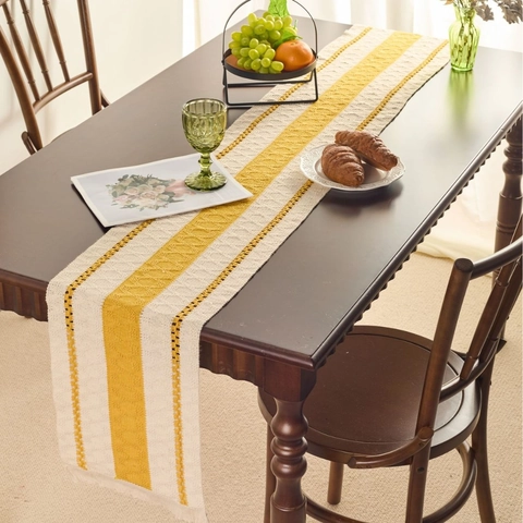 Amerikanischer Vintage Gestreifter Tischläufer Mit Quasten Gewebter Polyester-Baumwoll-Läufer Für Esszimmer Party Hochzeit Home Dekor