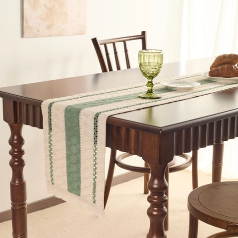 Chemin de Table Tissé à Rayures Nordiques Avec Glands en Polyester Coton Tissu Décoratif Pour Table à Manger Meuble TV