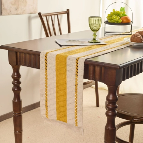 Amerikanischer Vintage Gestreifter Tischläufer Mit Quasten Gewebter Polyester-Baumwoll-Läufer Für Esszimmer Party Hochzeit Home Dekor