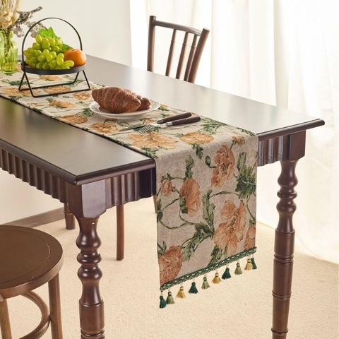 Vintage Jacquard Tafelloper Met Bloemenpatroon En Kwastjes Amerikaanse Landelijke Stijl Katoenmix Decoratie Voor Eetkamer