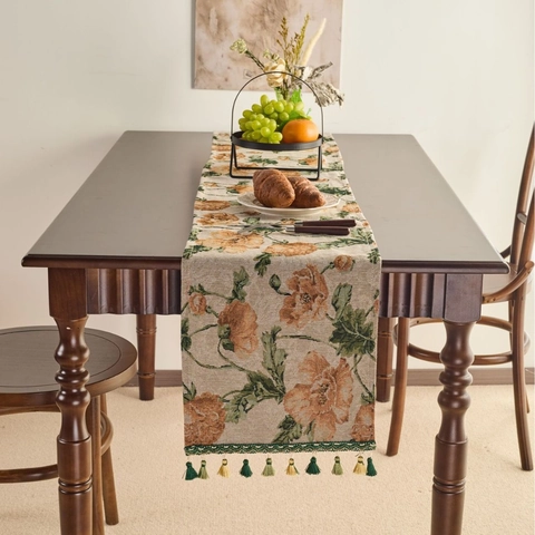 Vintage Jacquard Tafelloper Met Bloemenpatroon En Kwastjes Amerikaanse Landelijke Stijl Katoenmix Decoratie Voor Eetkamer