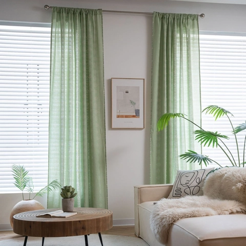 Nordic Style Cotton Linen Blend Printed Window Curtains Floral Vertical Stripes Semi Shading Decorative Balcony Curtains