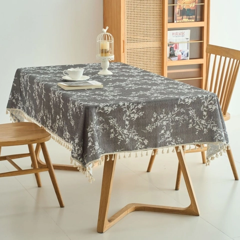 Mantel Rectangular de Poliéster Estilo Americano Con Estampado Floral de Pájaros Flecos de Borlas Cubierta de Mesa Decorativa Antipolvo Para Comedor