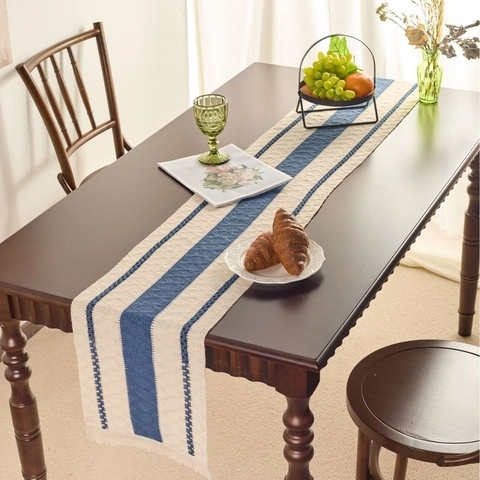 Runner Da Tavola Nordico In Misto Cotone Poliestere Con Nappine Runner Tessuto A Righe Per Tavolo Da Pranzo Arredamento Casa