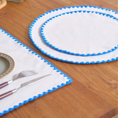 Besticktes Platzset Baumwolle Leinen Bogenkante Modern Hitzebeständige Tischmatte Für Esszimmer Küche Zuhause Dekoration