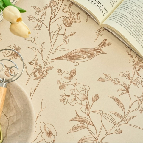 Mantel Rectangular Con Estampado Floral Vintage Y Aves Con Borlas Funda De Escritorio De Poliéster Impermeable Decoración