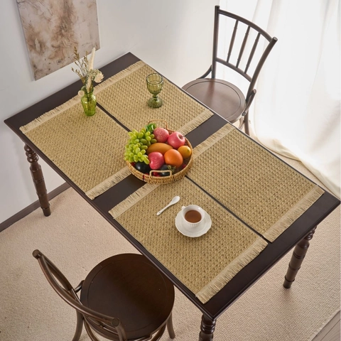 Set de Table Tissé en Fibre de Papier Avec Franges Rectangulaire Résistant à la Chaleur Antidérapant pour Salle à Manger Cuisine