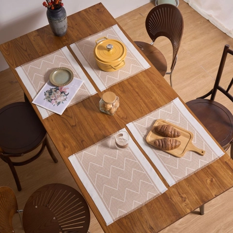 Nordic Style Woven Cotton Linen Placemat With Tassels Geometric Jacquard Heat Resistant Table Mat For Dining Room Home Decor