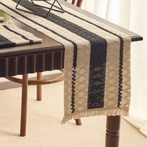 Camino de Mesa a Rayas Moderno Minimalista Con Borlas Mezcla de Algodón y Lino Tejido Mantel de Granja para Comedor Decoración del Hogar