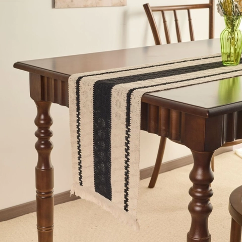 Camino de Mesa a Rayas Moderno Minimalista Con Borlas Mezcla de Algodón y Lino Tejido Mantel de Granja para Comedor Decoración del Hogar