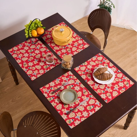 American Retro Cotton Linen Placemat Heat Insulated Table Mat Christmas Gingerbread Man Santa Printed Dining Home Decor