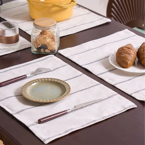 Japanese Style Cotton Blend Double Layer Placemat Heat Resistant Rectangular Striped Floral Christmas Table Decor 32x45cm