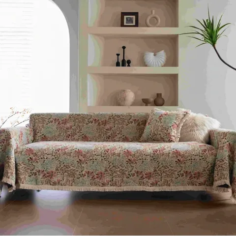 Copridivano Jacquard Floreale Misto Cotone Poliestere Pastorale Coperta Spessa Con Nappine Protezione Mobili Antigraffio