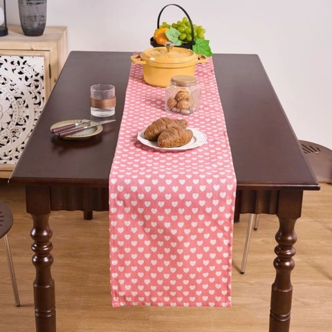 Cotton Blend Table Runner Placemat Pink Heart Stripe Floral Pattern For Wedding Home Kitchen Dining Table Decor