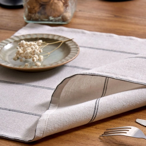 Japanischer Stil Baumwollmischung Serviette Gestreiftes Blumenmuster Rechteckiges Tischset Für Küche Essen Party Weihnachtsdeko