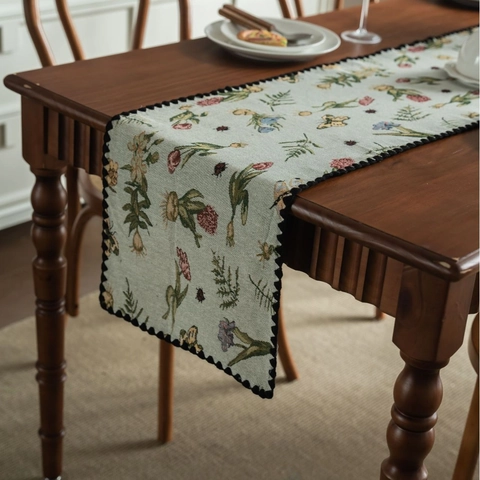 Vintage Jacquard Tischläufer Polyester Baumwolle Blumenmuster Schmetterling Muschelrand Home Dining Deko Tuch