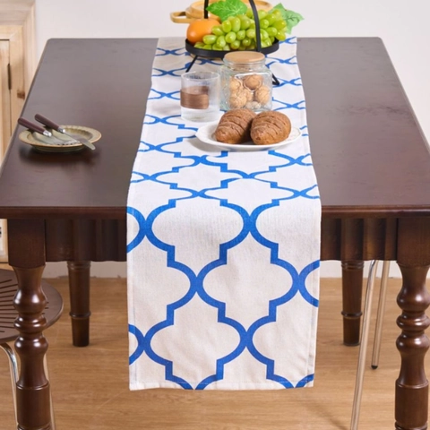 Chemin de Table Style Japonais Mélange Coton Polyester Imprimé Floral Géométrique Décoratif Tissu Long pour Table à Manger