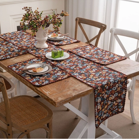 Floral Jacquard Table Runner Retro Pastoral Cotton Polyester Scalloped Edge Decorative Tablecloth For Home Dining Party Decor