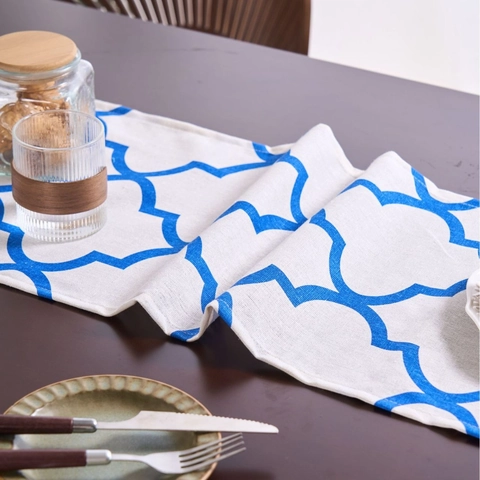 Chemin de Table Style Japonais Mélange Coton Polyester Imprimé Floral Géométrique Décoratif Tissu Long pour Table à Manger