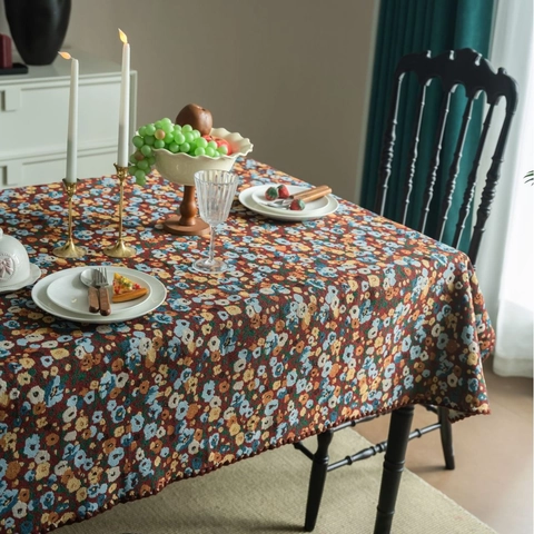 Französische Vintage-Tischdecke Mit Jacquard-Blumenmuster Und Muschelrand Polyester-Baumwoll-Mischung Dekorative Tischdecke