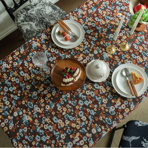 Französische Vintage-Tischdecke Mit Jacquard-Blumenmuster Und Muschelrand Polyester-Baumwoll-Mischung Dekorative Tischdecke