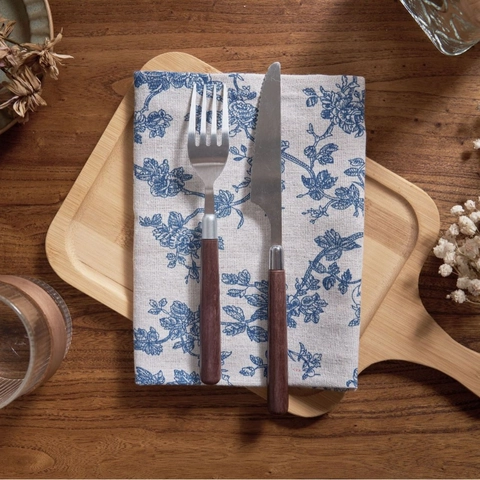 Europäische Vintage Blumen Baumwollmischung Serviette Blaue Rose Bedrucktes Platzset Rechteckiges Tischdekor Fotografie Requisiten