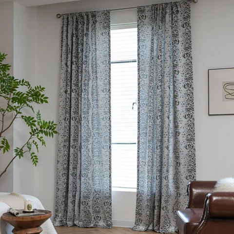 American Retro Paisley Jacquard Curtain Polyester Semi Shading Window Treatment For Living Room Bedroom Home Kitchen Decor