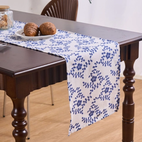 Camino de Mesa Pastoral Francés Estampado Floral Mezcla Algodón Poliéster Mantel Largo para Mesa de Comedor Decoración