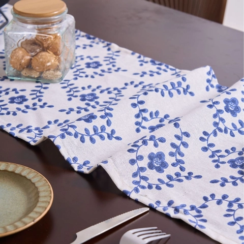 Camino de Mesa Pastoral Francés Estampado Floral Mezcla Algodón Poliéster Mantel Largo para Mesa de Comedor Decoración