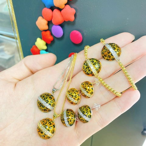 Pendientes De Botón Y Colgantes De Cobre Esmaltado Con Estampado De Leopardo Mujer Incrustaciones De Strass Corazón Redondo Joyería Retro