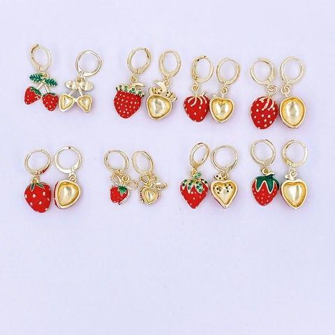 Orecchini a Goccia in Fragola Smalto Rame Moda Orecchini Pendenti con Strass Frutta Gioielli per Donna Orecchini Charm Fragola Dolce
