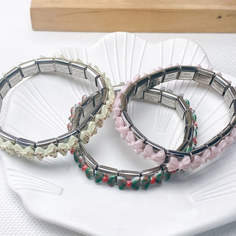 Edelstahl Italienischer Charm Armband Link Schleife DIY Elastisches Armband Komponente Für Damen Mädchen Modeschmuck Geschenk