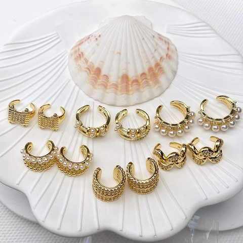 Copper Zirconia Artificial Pearl Ear Cuff Set Non-Piercing U-Shaped Gold Plated Minimalist Fashion Jewelry Clip Earrings Women