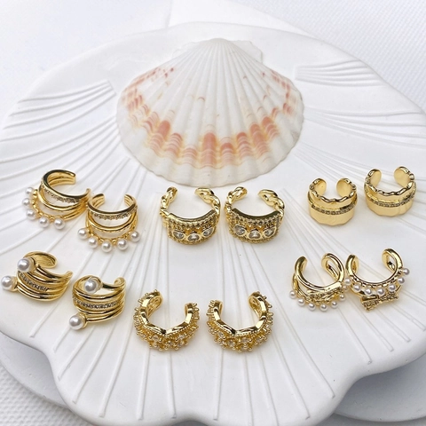 Copper Zirconia Artificial Pearl Ear Cuff Set Non-Piercing U-Shaped Gold Plated Minimalist Fashion Jewelry Clip Earrings Women