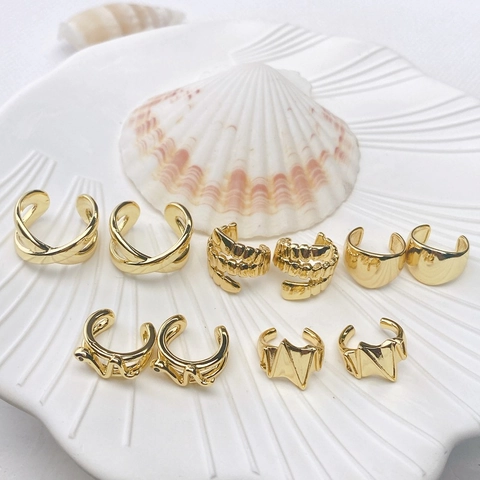 Minimalist Copper 18K Gold Plated Wave Geometric Ear Cuffs Individual Design Artificial Pearl Rhinestone Non-Pierced Earrings For Women Jewelry