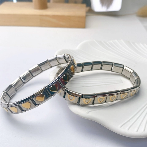 Bracelet Italien à Breloques Modulaire DIY Acier Inoxydable Maillons Or Argent Cœur Papillon Croix Patte Étoile Bijoux Femme Homme