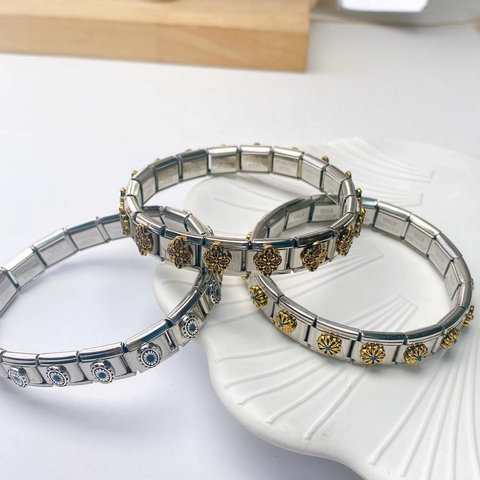 Retro Stainless Steel Italian Charm Bracelet For Women Men Modular Elastic Bracelet Floral Owl Eagle Pattern Enamel Jewelry
