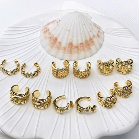French Minimalist U-Shaped Non Pierced Ear Cuffs For Women Copper Gold Electroplated Rhinestone Artificial Pearl Ear Clips Fashion Jewelry