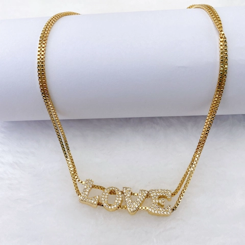 Copper Double Layer Box Chain Necklace Personalized Initial Letter Number Heart Pendant Pave Rhinestone Jewelry Gift