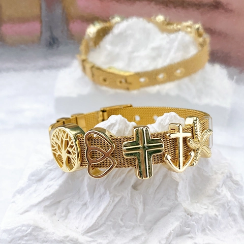 Fashion DIY Copper Mesh Bracelet Watch Band With Zircon Tree Of Life Heart Cross Charms For Women Men Jewelry Gift