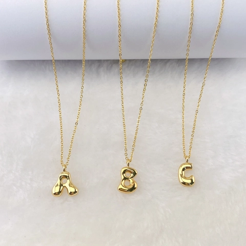 18K Vergoldeter Kupfer 3D Blasen Alphabet Anhänger DIY Schmuck Zubehör A-Z Initialen Halskette Charm Für Damen