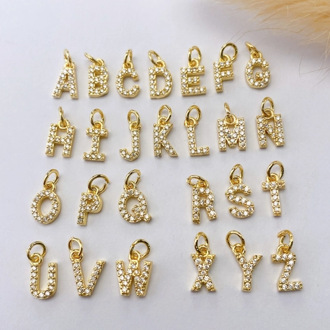 Mini Zirconia Alphabet Pendant Copper Electroplated English Letter Charm For DIY Jewelry Making Necklaces Earrings Accessories Women