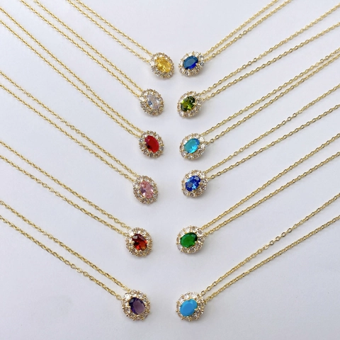 Vintage Oval Birthstone Copper Zirconia Pendant For Women 18K Gold Plated Halo Design Pendant Only Without Chain Jewelry