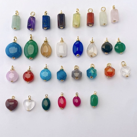 Natuursteen Hangers Voor Sieraden Maken DIY Amethist Kwarts Turkoois Hart Ovaal Cilindrisch Vergulde Metalen Charms Hangers Sieraden Accessoires