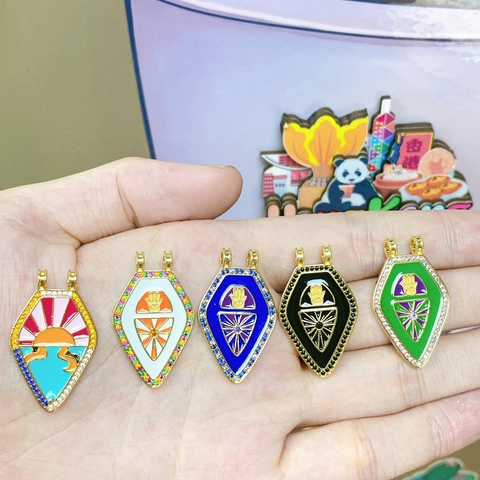 Bohemian Copper Hamsa Hand Tarot Card Pendant For DIY Necklace Gold Plated Enamel Zirconia Shield Jewelry Making Charms